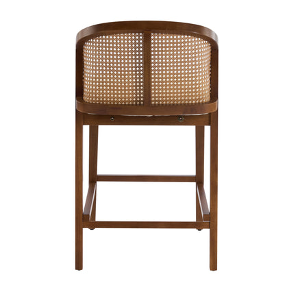 Tatti Indoor Wooden Counter stool, Wood Frame with Beige Upholstery, Set of 2