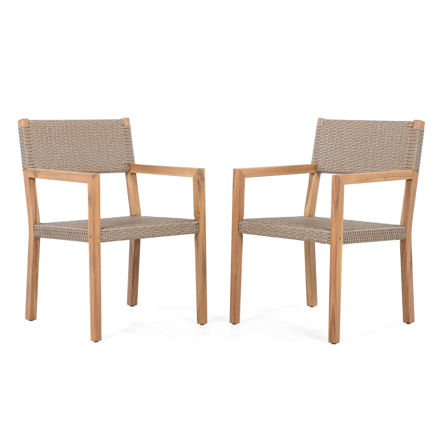 Velquinn Outdoor Dining Chairs Set of 2, Acacia Wood Frame and PE Wicker