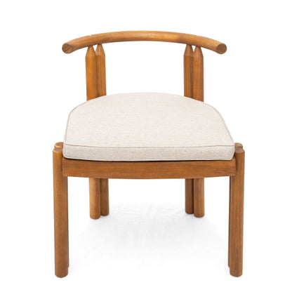 Covane Acacia Wood Armless Dining Chair, Teak Finish with Beige Cushion, Set of 2