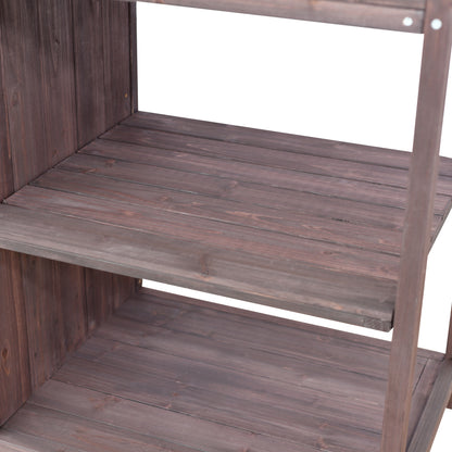 Quirion Brown Fir Wood Potting Bench with Slatted Back Panel & Storage Cabinet & Drawer