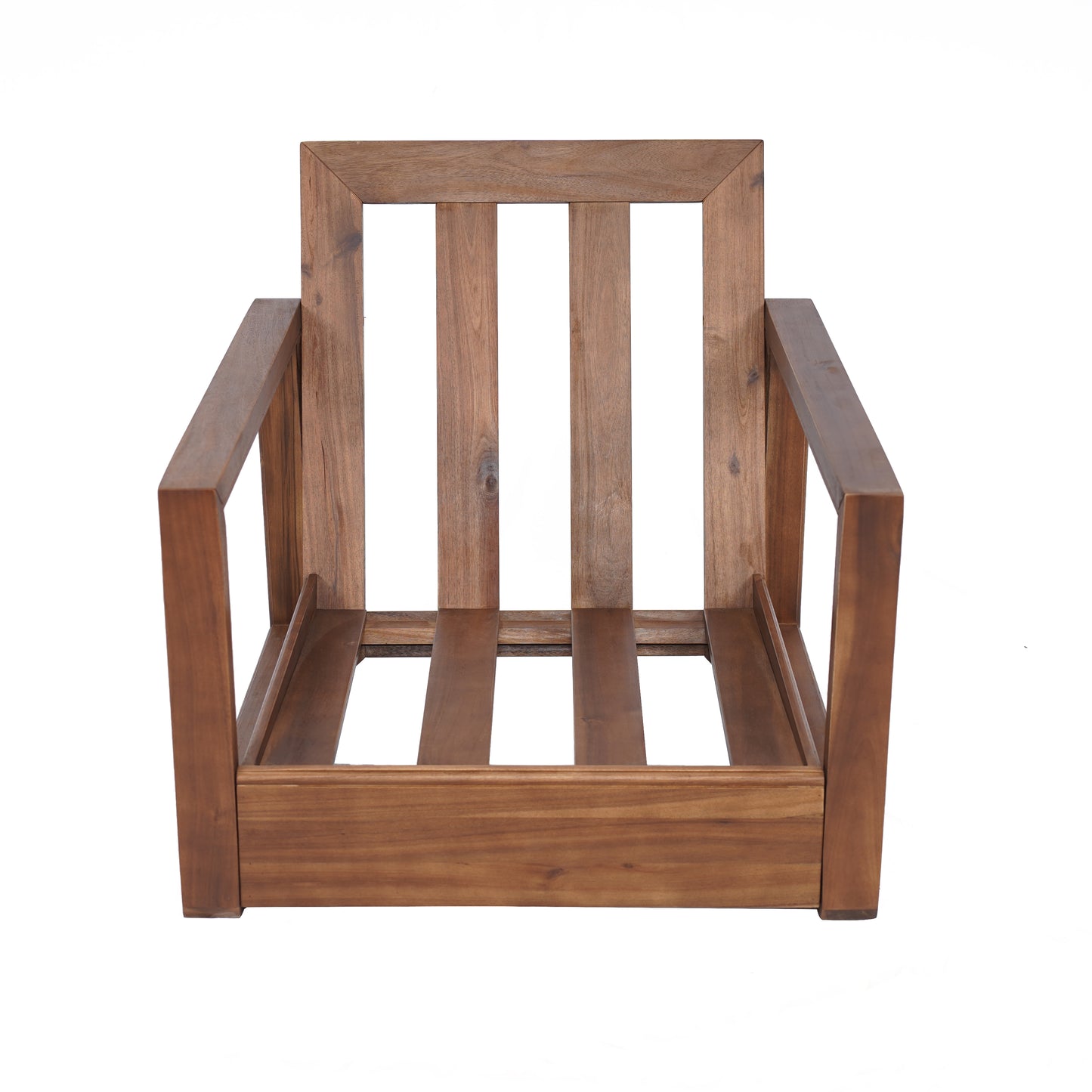Andrae Outdoor Acacia Wood Club Chair with Cushion for Patio, Garden, Balcony