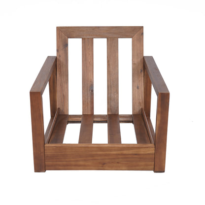 Andrae Outdoor Acacia Wood Club Chair with Cushion for Patio, Garden, Balcony