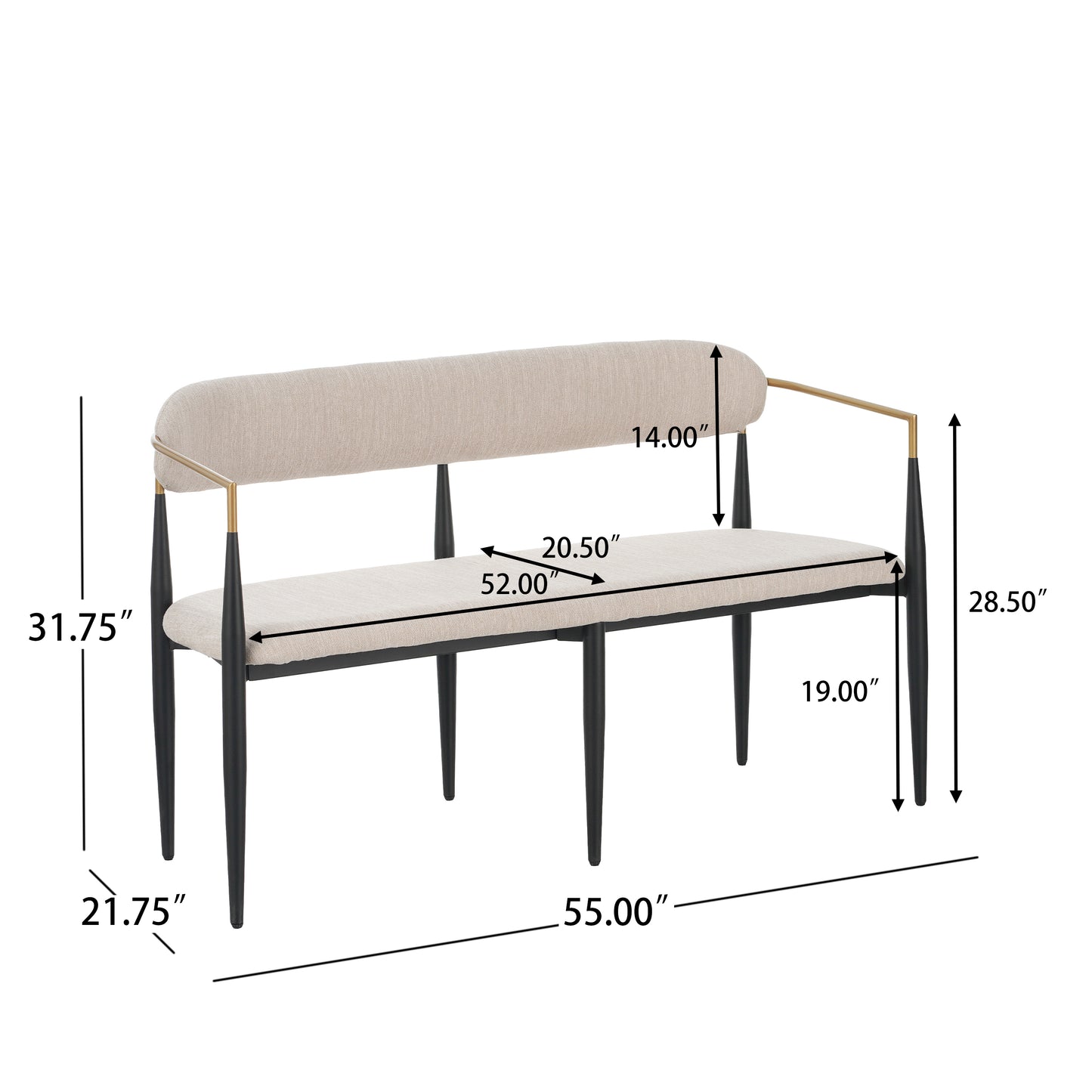 Embare Minimalist  Style Metal Loveseat Settee