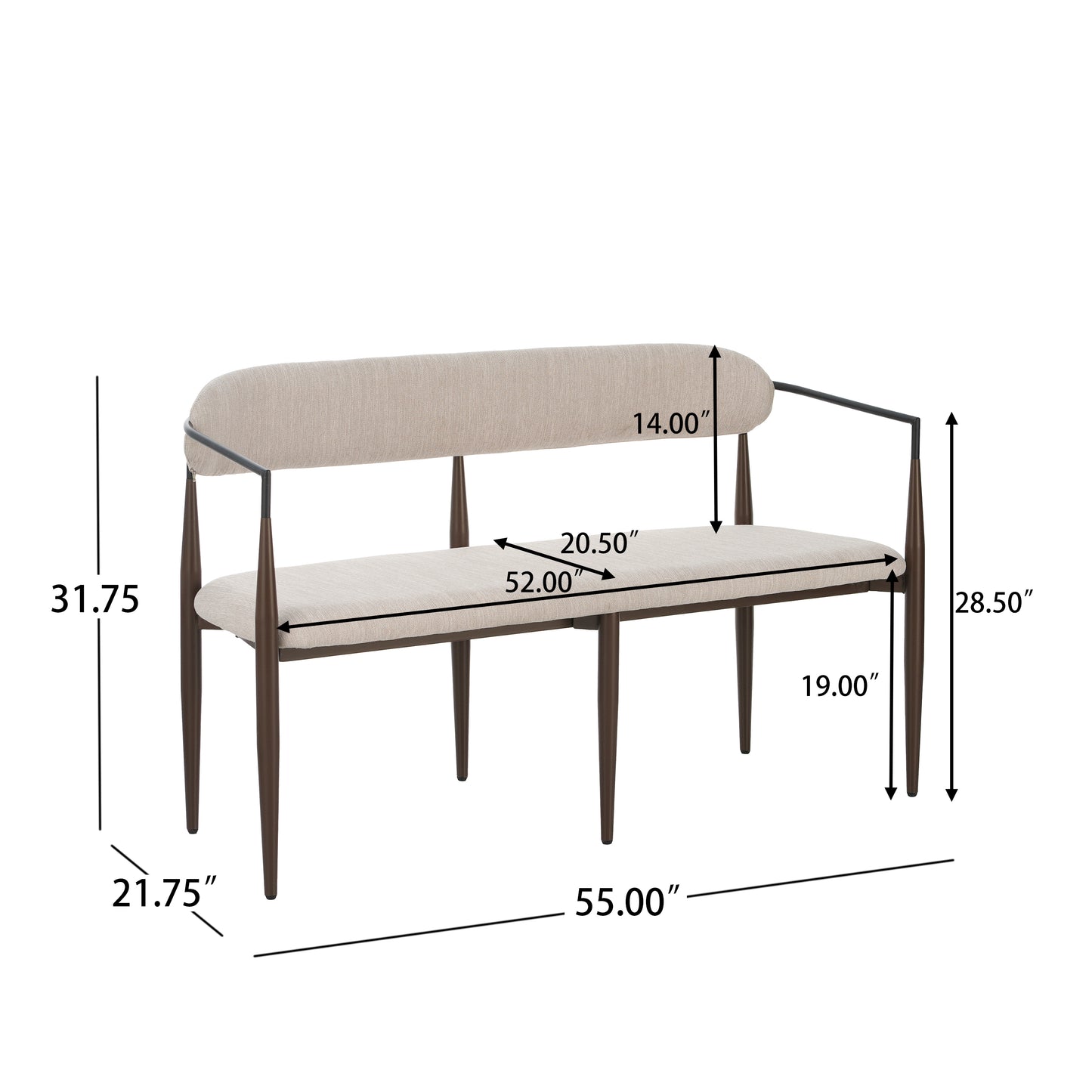 Embare Minimalist  Style Metal Loveseat Settee