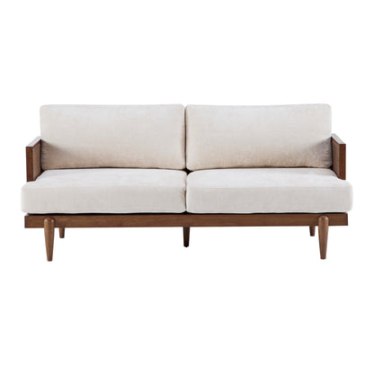 EMIR 72" Square Arm 3-Seater Sofa with Cane Rattan and Wooden Frame