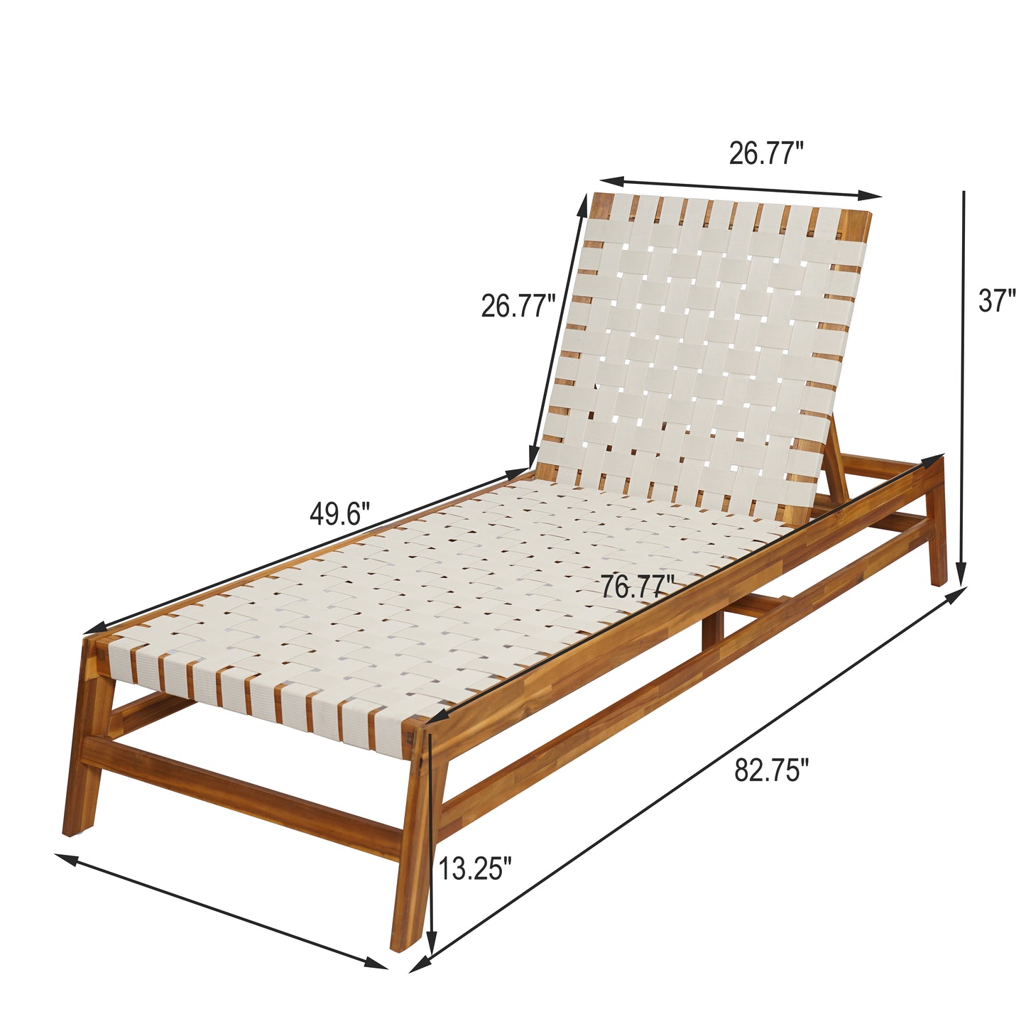 Rionaris Outdoor Acacia Wood Rope Chaise Lounge Adjustable 4-Position Recliner
