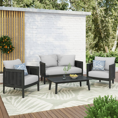 Numbus Outdoor Acacia Wood and Wicker 4 Seater Chat Set