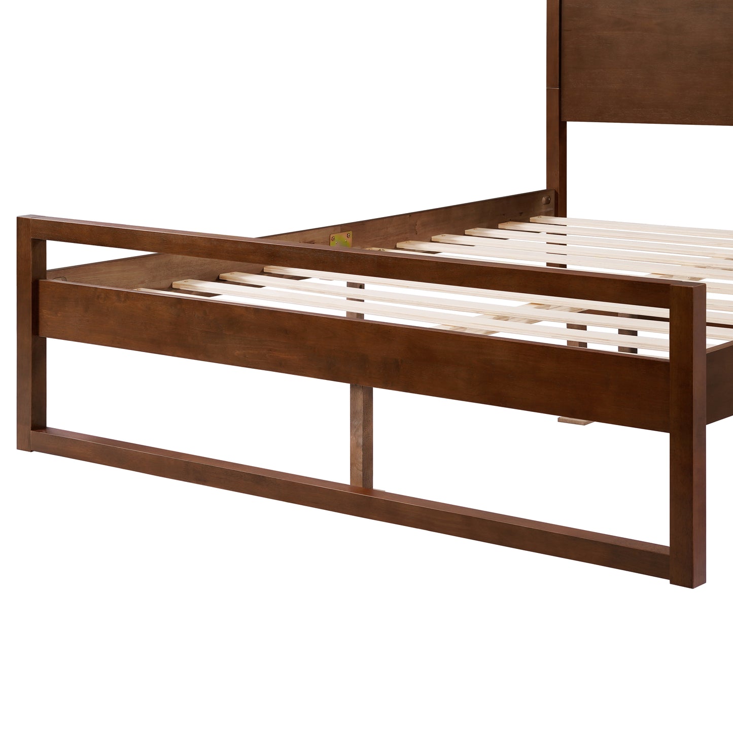 Quorrilos Walnut Wood Queen Bed with Headboard and Silent Slats