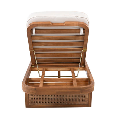 ‌PinDrift‌ Outdoor Lounge Chair - Acacia Wood & PE Rattan Design with White Cushion