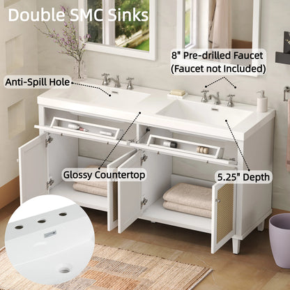 Silas 60 Inch Bathroom Vanity with Double Sink ( SMC Sink ), Large Storage Space