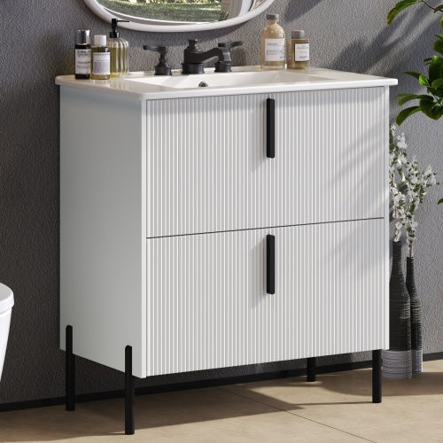 Peaken 30" Bathroom Vanity with Ceramic Sink and Full-Extension Drawers, Soft Close Undermount Drawer Slides