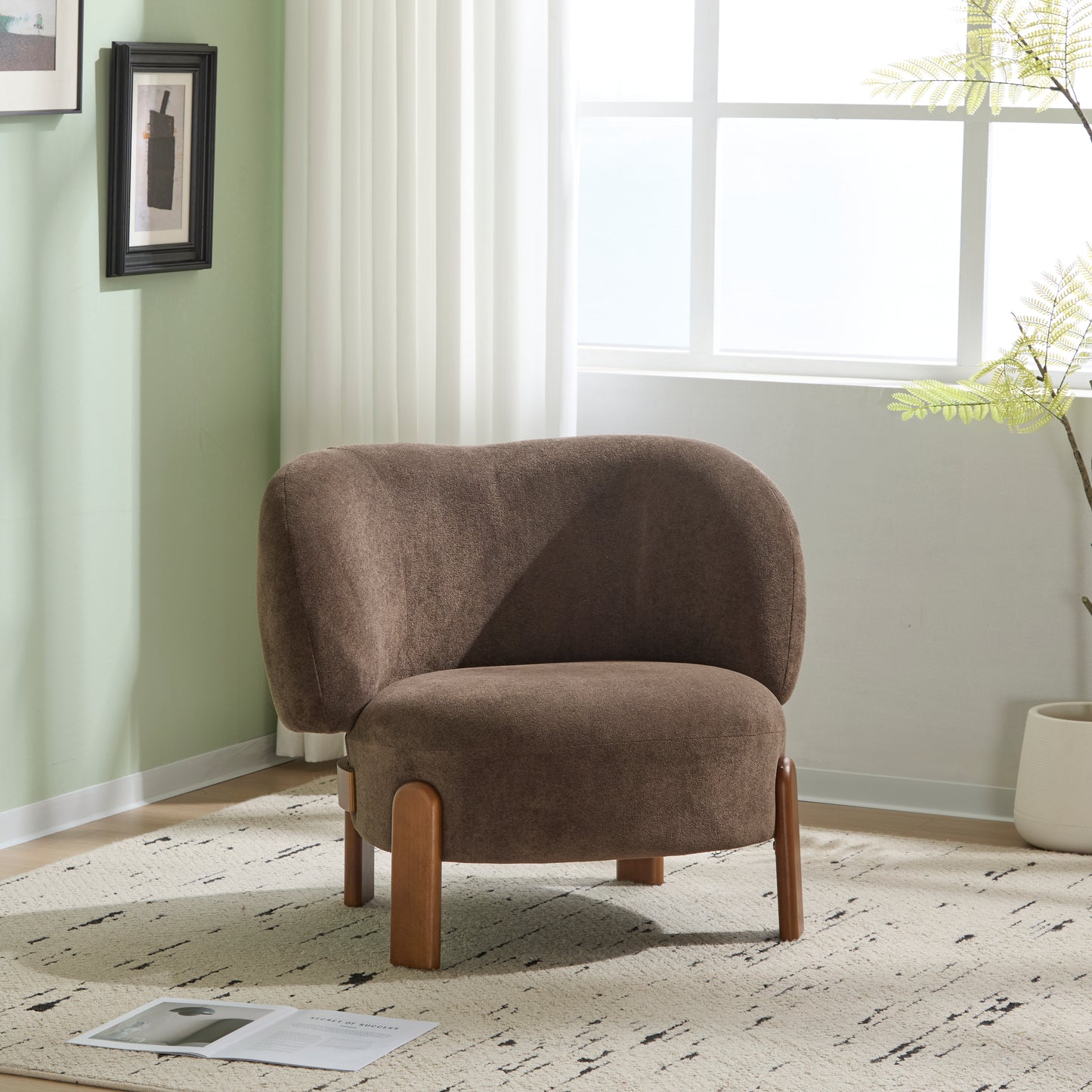 Demidorium Cozy Upholstery Solid Wood Wingback Armchair