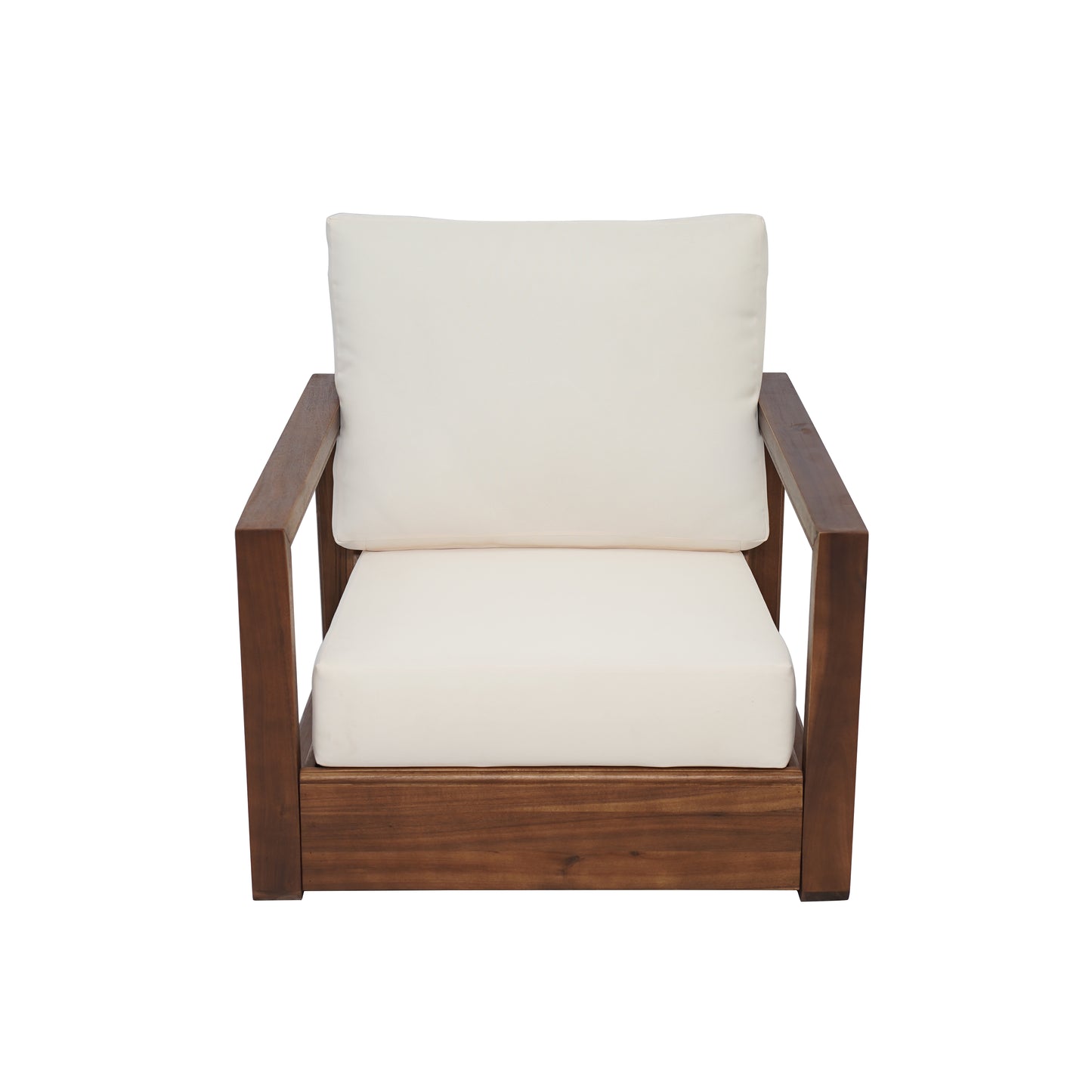 Andrae Outdoor Acacia Wood Club Chair with Cushion for Patio, Garden, Balcony
