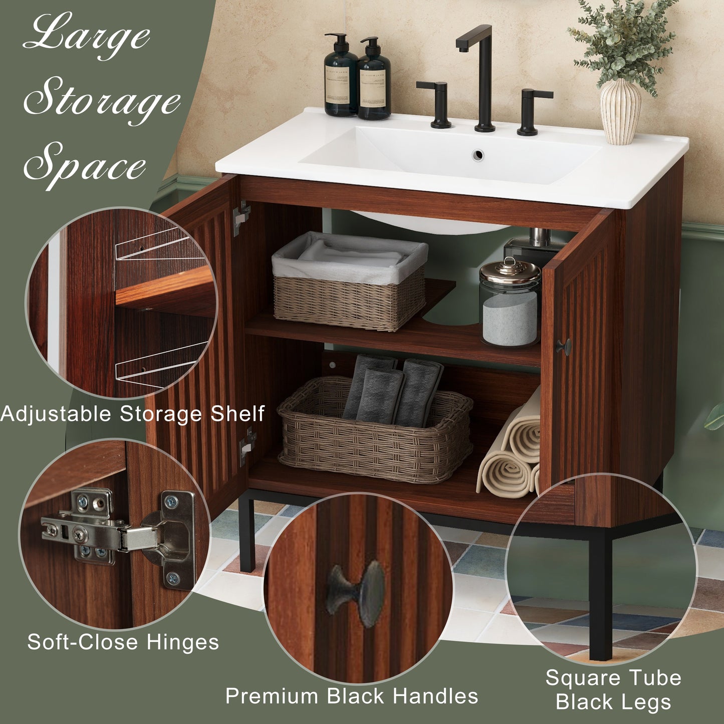 Ottavina Vintage Bathroom Vanity with Ceramic Sink,Cabinet