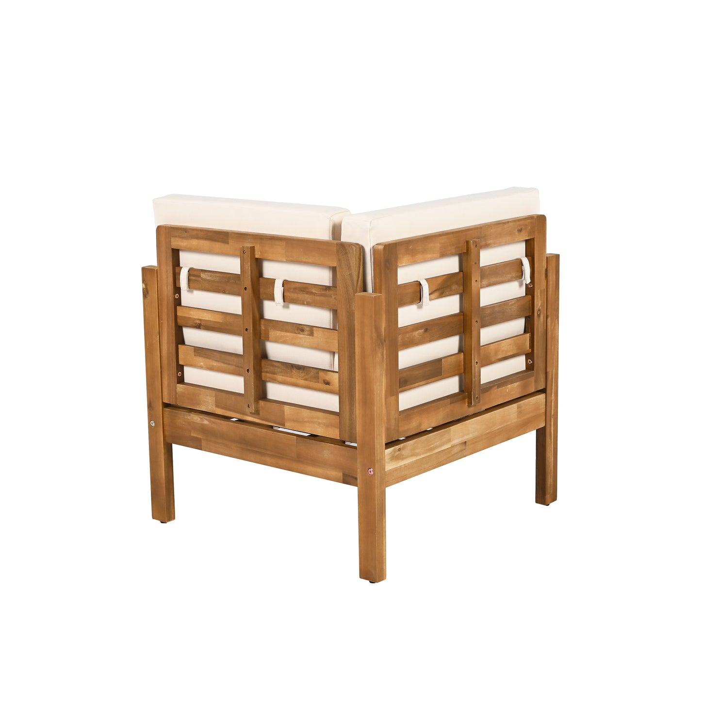 Fawne 4-Pieces Acacia Wood Patio Furniture Set, Outdoor Sectional Sofa Set with Coffee Table, 5 Seats L Shape Sofa Set Deep Seating with Soft Cushion, for Garden, Backyard Porch Balcony, Teak & Cream