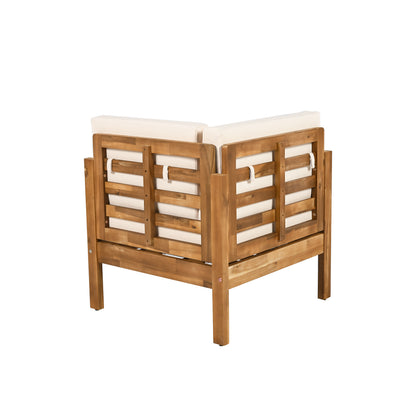 Fawne 4-Pieces Acacia Wood Patio Furniture Set, Outdoor Sectional Sofa Set with Coffee Table, 5 Seats L Shape Sofa Set Deep Seating with Soft Cushion, for Garden, Backyard Porch Balcony, Teak & Cream