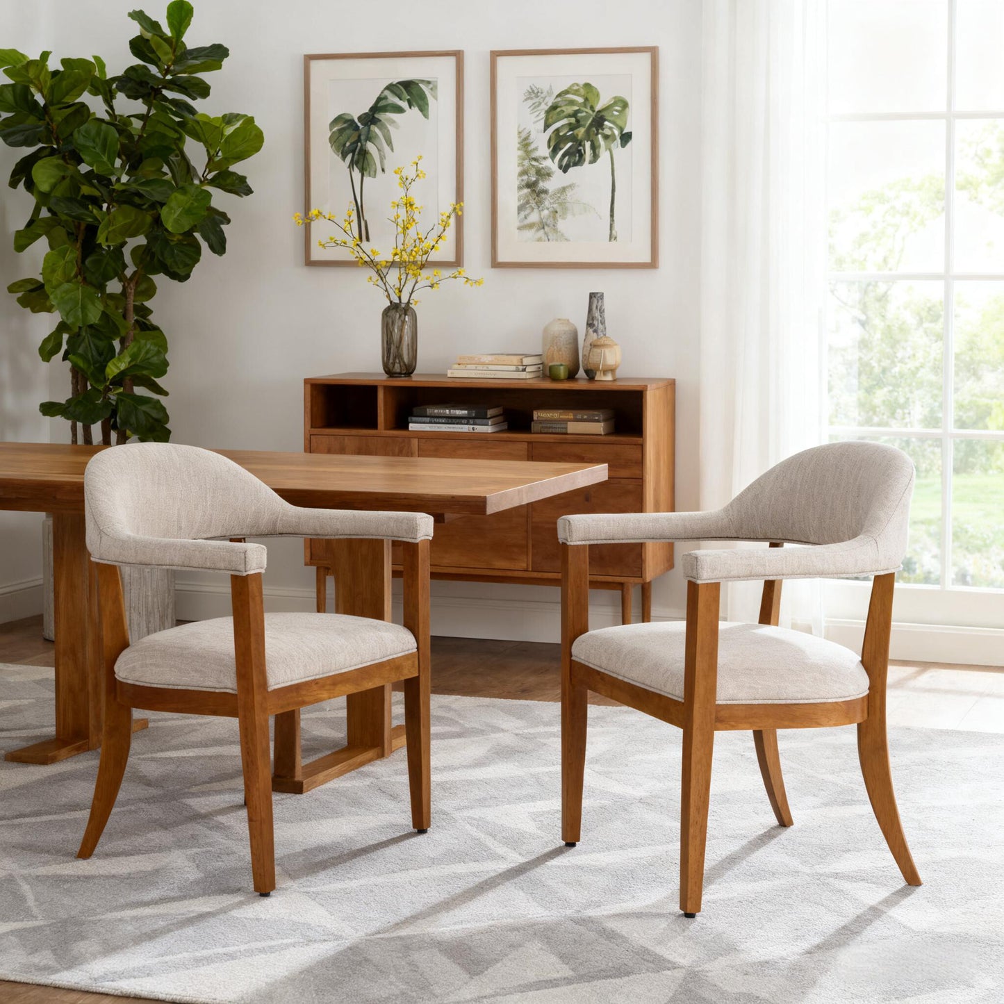 Lioria Wood Frame Upholstered Dining Armchairs with Curved Back (Set of 2)