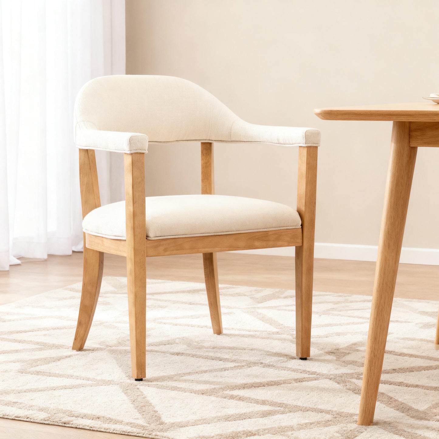 Lioria Wood Frame Upholstered Dining Armchairs with Curved Back (Set of 2)