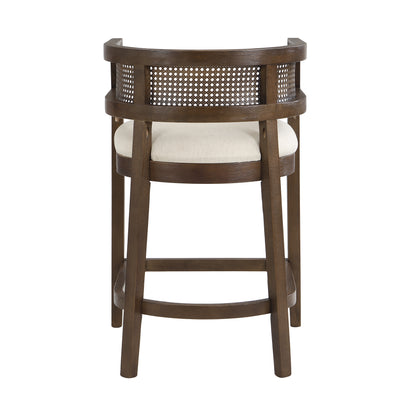 Isidore Wood And Rattan Upholstered Arm Counter Stools,Set of 2