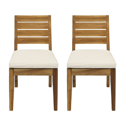 Zeila Outdoor Acacia Wood Dining Chair with Cushions, Set of 2