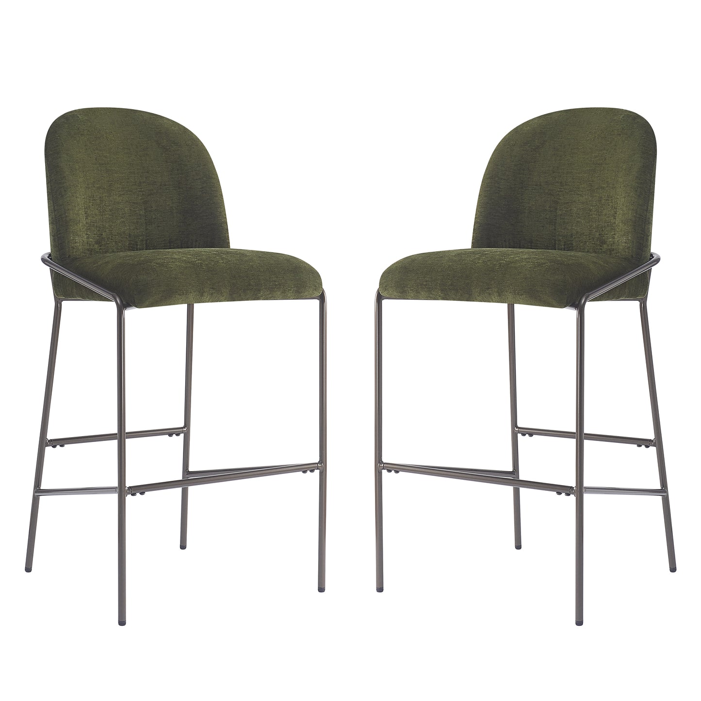 Galence Indoor Metal Upholstered Barstool, Antique Bronze Finish Frame, Set of 2