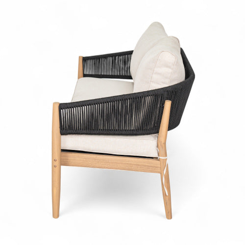 Veronia Outdoor Patio Acacia Wood Loveseat, Natural Finish Wood, Beige Cushion