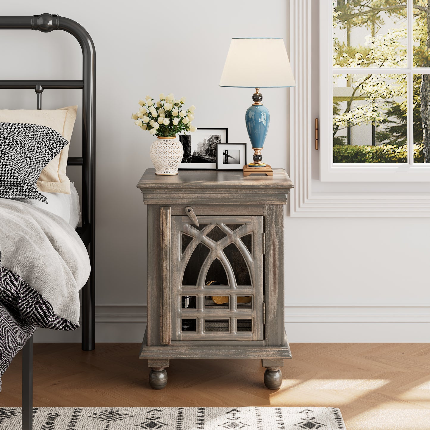 Hearthlyn Antique Grey Wood Nightstand