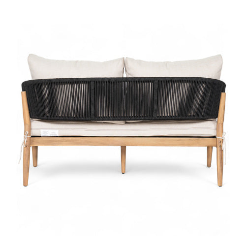 Veronia Outdoor Patio Acacia Wood Loveseat, Natural Finish Wood, Beige Cushion
