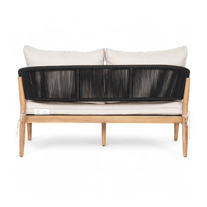 Veronia Outdoor Patio Acacia Wood Loveseat, Natural Finish Wood, Beige Cushion