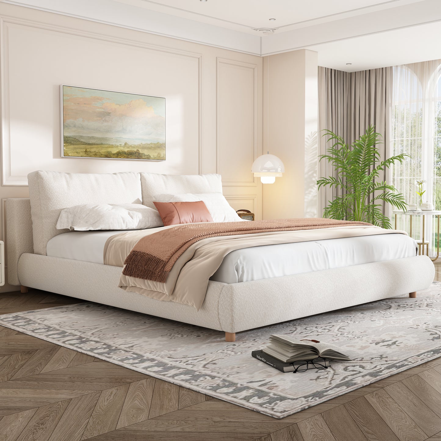 Maeve Upholstered Platform Bed with Two Removable Pillow Headboard