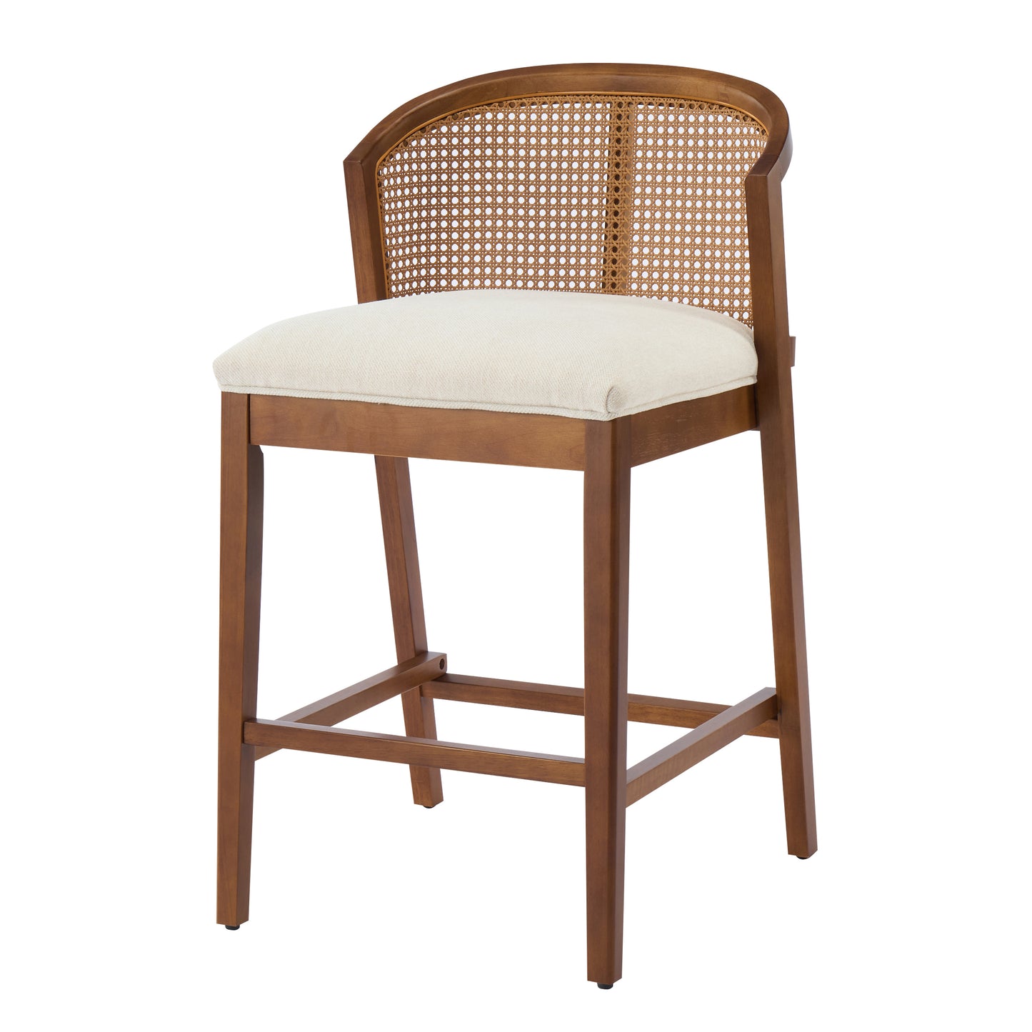 Tatti Indoor Wooden Counter stool, Wood Frame with Beige Upholstery, Set of 2