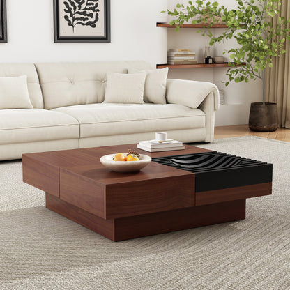 Leader Italian Vintage Style Acacia Wood Storage Coffee Table, Brown and Black