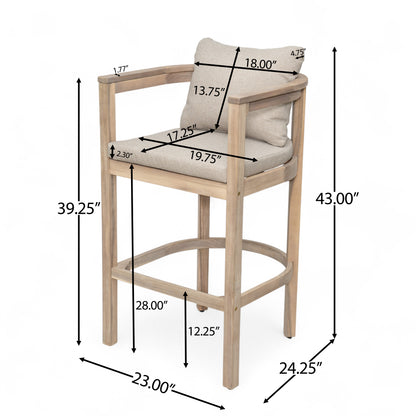 Abacoa Outdoor Barstool,Acacia Wood Finish with Beige Cushion, Set of 2