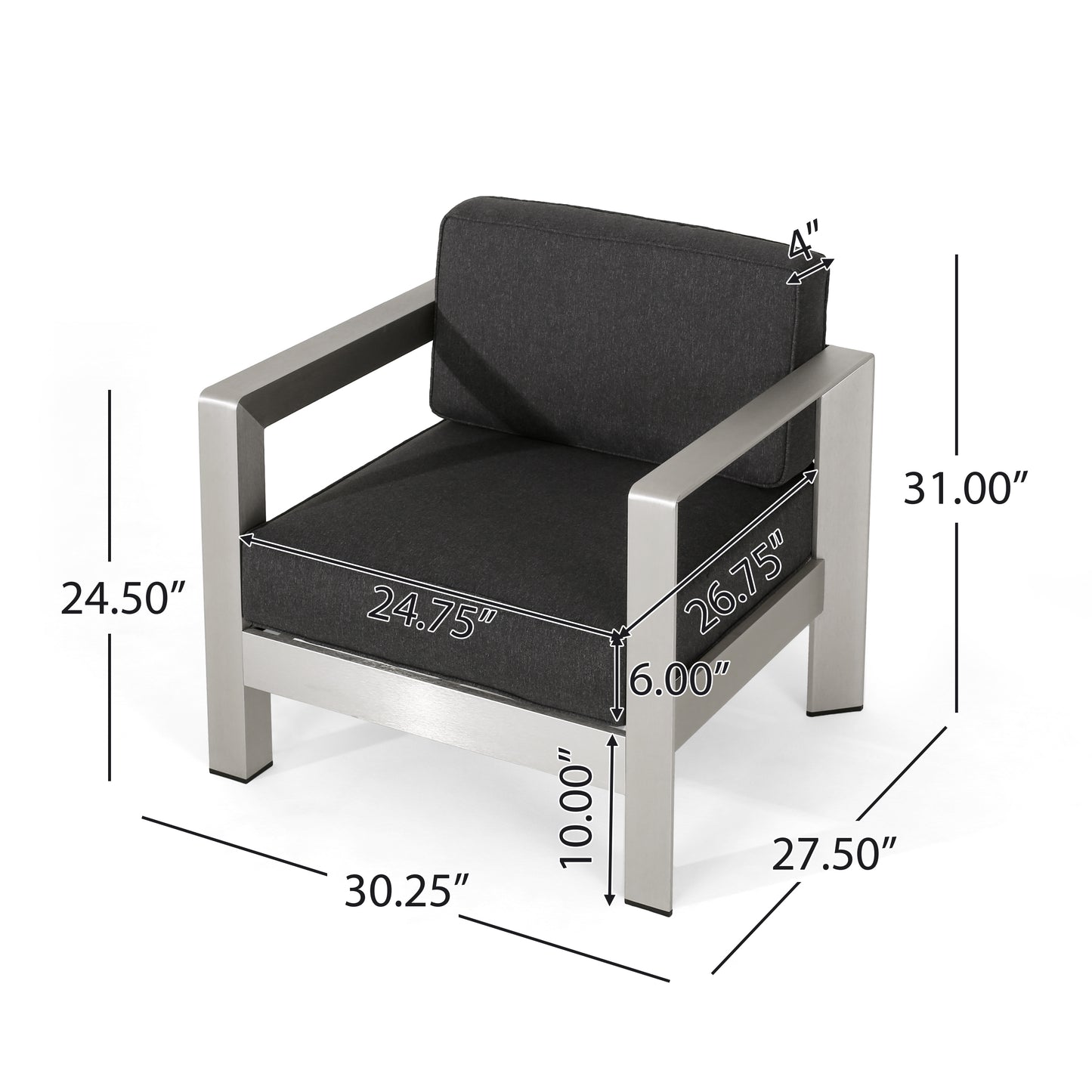 Alec Outdoor Aluminum Club Chair with Cushions