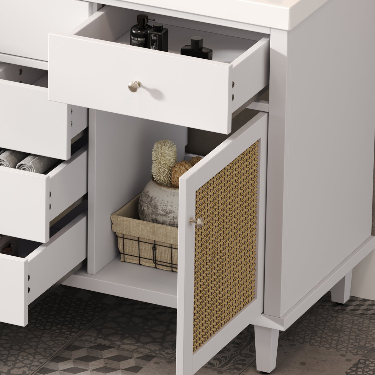 GuGuga 60" Bathroom Vanity with SMC Sink, Modern Large Storage Bathroom Storage Cabinet