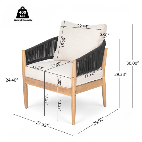 Veronia Outdoor Patio Acacia Wood Club Chair With Cushion,Set of 2