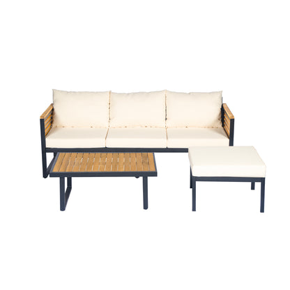 Asher Outdoor 3-piece Acacia Wood and Metal Patio Sofa Set