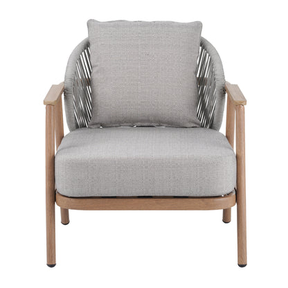 Willowe Taupe + Teak Rope Weave Upholstered Outdoor Patio Club Chair with Pillow