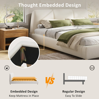 Jonah Modern Upholstered Bed Frame with Linen Fabric and Solid Wood Legs, White