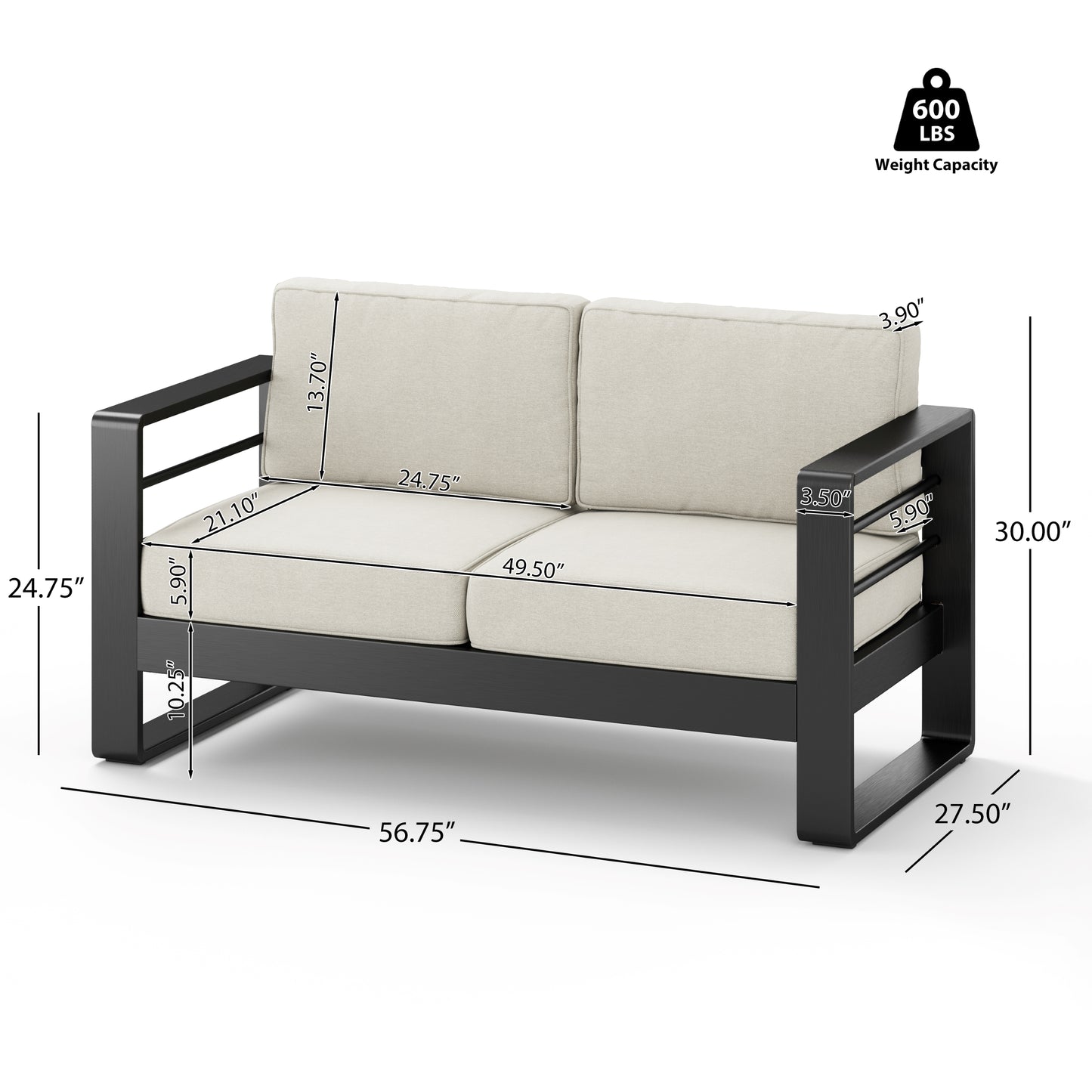 Gaddia Aluminum Patio Outdoor Loveseat with Cushions