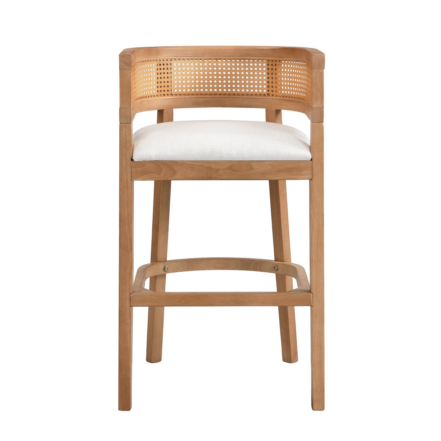 Tiberius Wood And Rattan Upholstered Arm Bar Stools,Set of 2