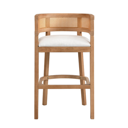 Tiberius Wood And Rattan Upholstered Arm Bar Stools,Set of 2
