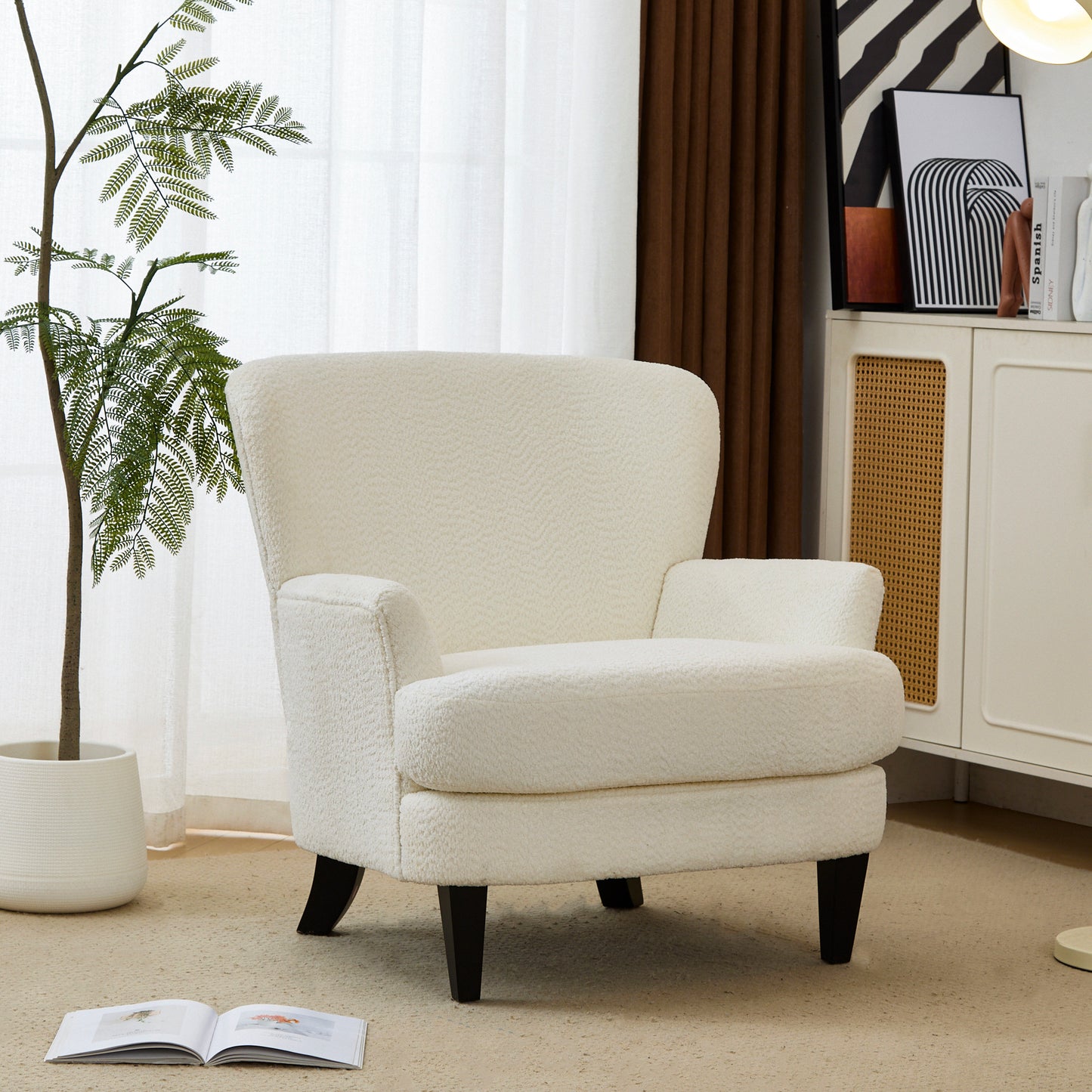 Calla Modern Birch Upholstered Club Chair, Off-White