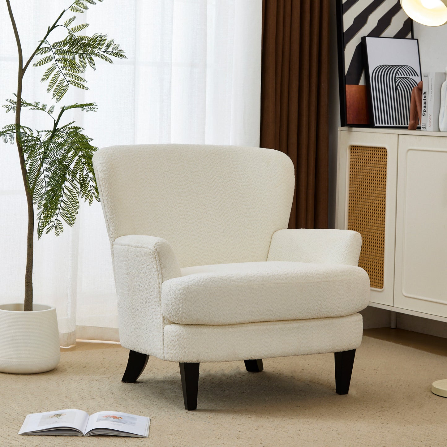 Calla Modern Birch Upholstered Club Chair, Off-White