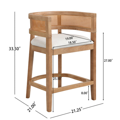 Isidore Wood And Rattan Upholstered Arm Counter Stools,Set of 2