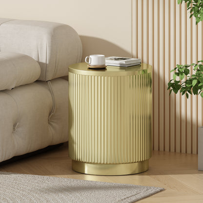 Oberon Golden Round Side Table With Vertical Stripes