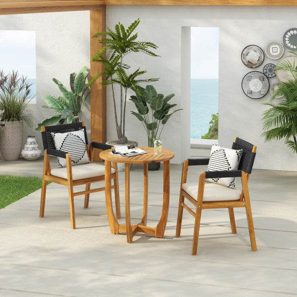 Alarice Modern Patio Dining Set Outdoor Table with 2 Chairs, Wood Finish