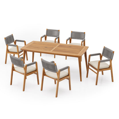 Rowana Outdoor Dining Set 6 Chairs with Table, Wood Finish