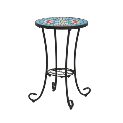 Eulalie Outdoor Patio Round Side Table with Shelf