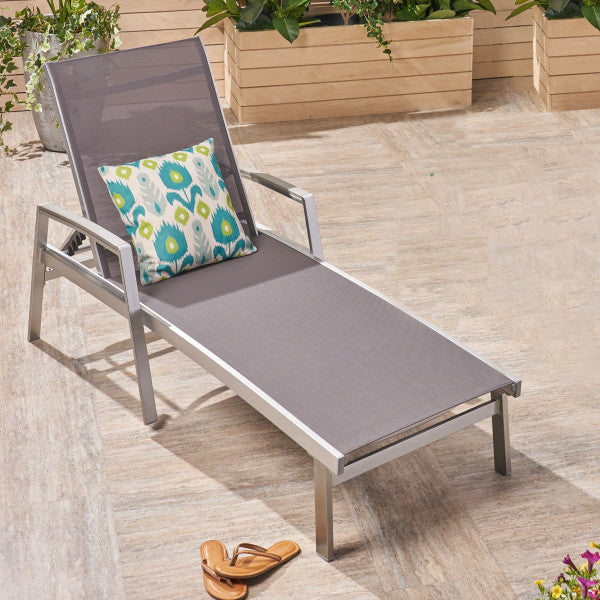 Hollaborn Outdoor Modern Gray Mesh Chaise Lounge